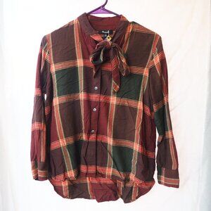 Madewell Plaid Button-Up Flannel with Neck Tie